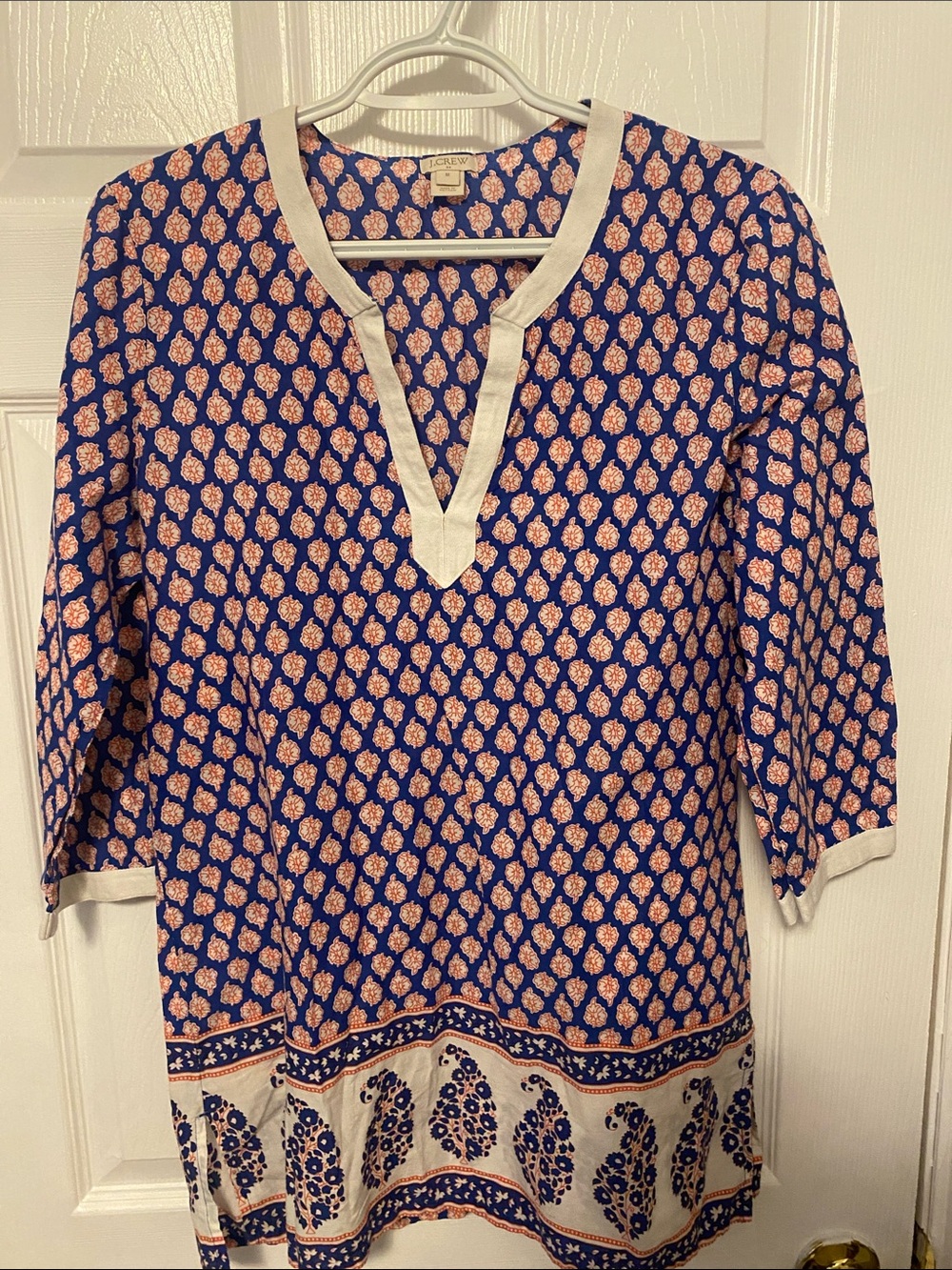 J. Crew Navy & Pink Printed Split-Neck Tunic